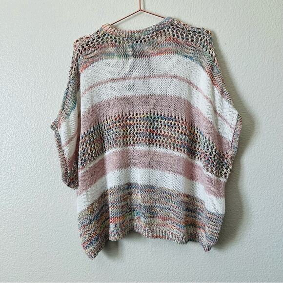 Anthropologie Akemi + Kin Sonoma Pullover open knit sweater poncho stripe - Picture 7 of 9